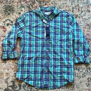 NWT Saddlebred Classic Fit Lagoon Turq Comfort Flex Mens Large Button Up Shirt